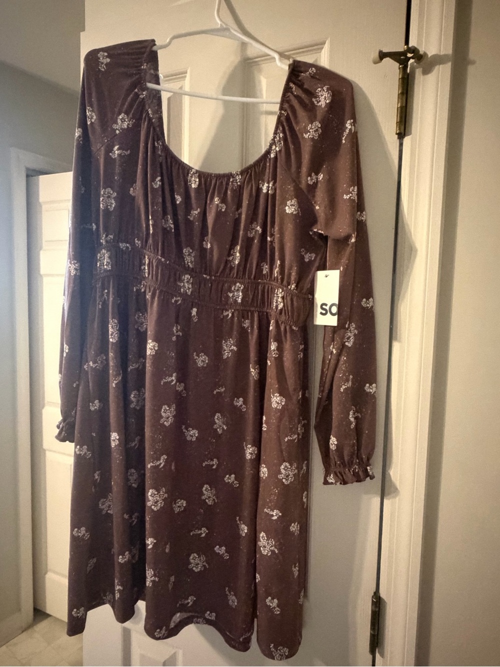 Kohl's Mauve Floral Long-Sleeve Square-Neck Dress - Picture 2 of 4